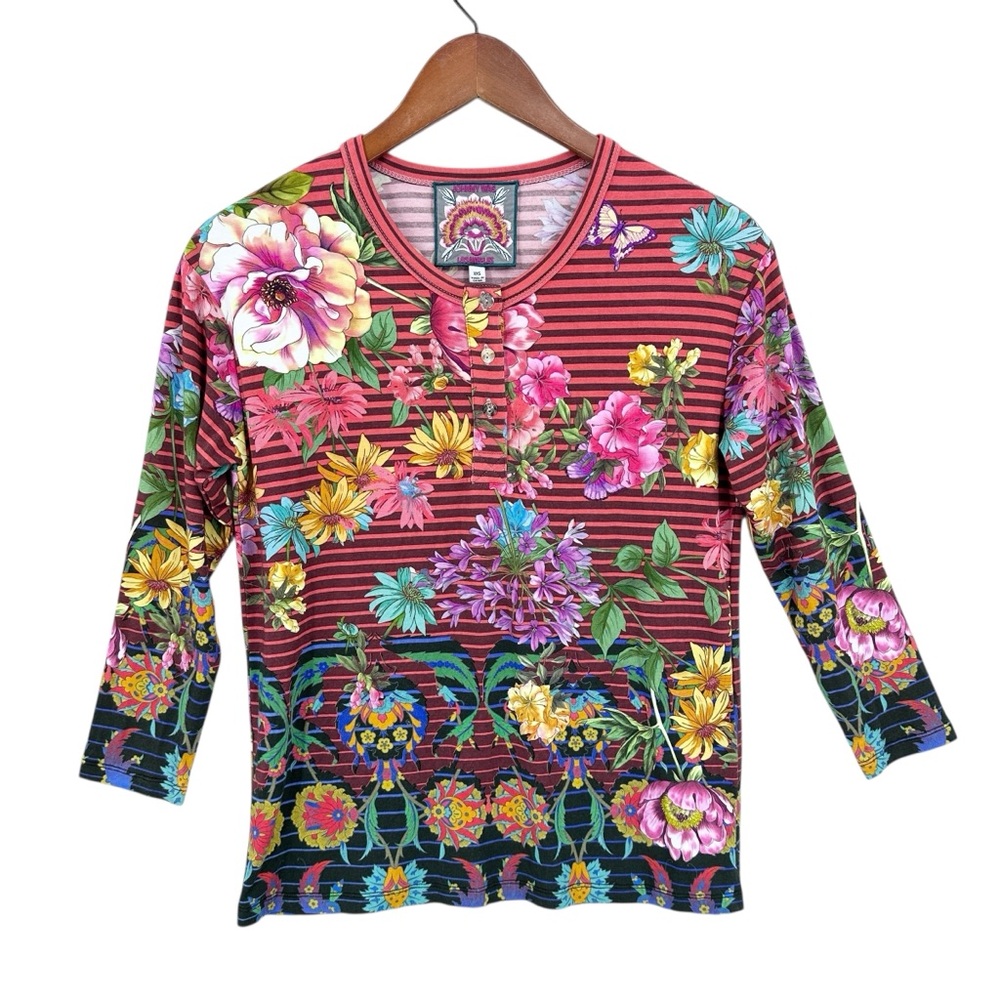 JOHNNY WAS Floral Printed Stretch 3/4 Sleeve